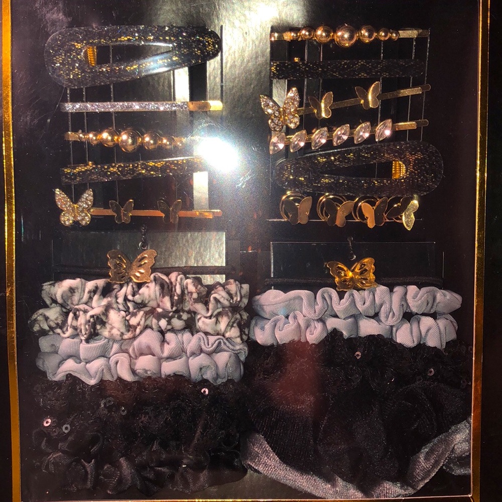 30 piece hair accessories, black & gray